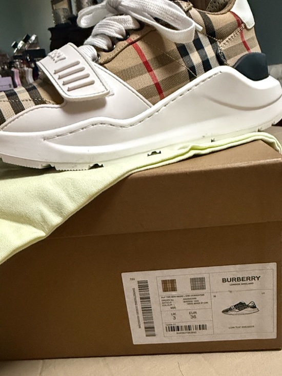 Burberry Shoes - Burberry Beige Check Low-Top Sneaker with White Leather